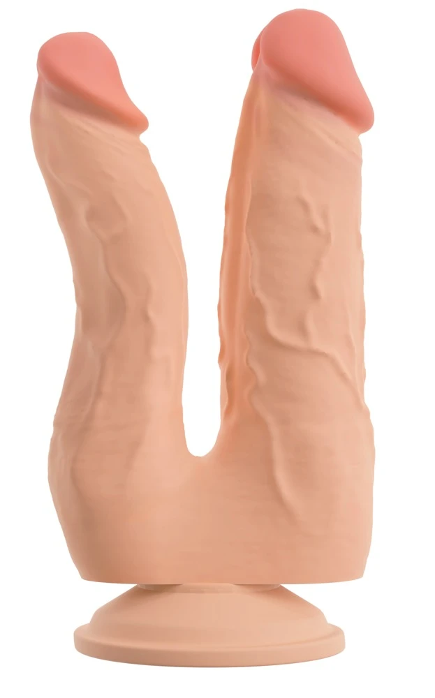 Nature Skin Bendable Double Pe, Doppel-Naturdildo mit Saugfuß realistisch bewegliche Hautstruktur biegsam mit Äderungen und ausgeprägten Eicheln