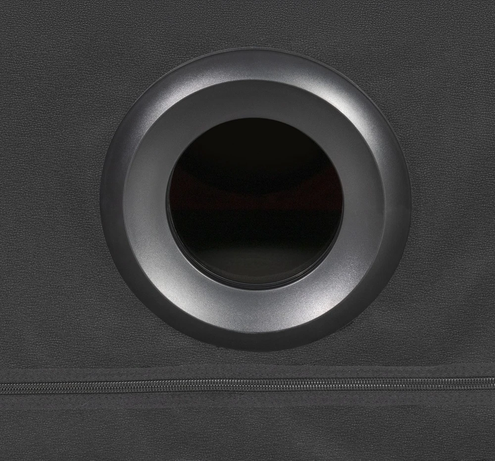 La Niche - Black&Red, Für Rollenspiele gebaut: Geschlossene BDSM-Kabine mit Fesseln, 3 Öffnungen, Halsmanschette und LED-Licht – einfach aufbauen!