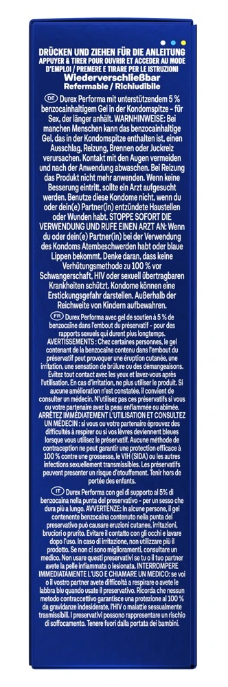 Durex Performa 10er, Länger lieben, intensiver genießen: Transparente Kondome mit Verzögerungsgel, Silikongleitgel und Easy-on-Passform für ausgedehnten Spaß