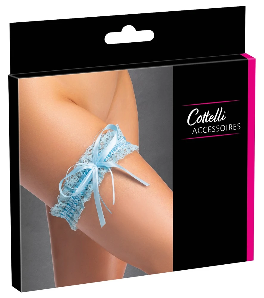 Strumpfband hellblau Spitze elastisch mit Satinschleife und perfektem Halt – zartes Accessoire für sexy Auftritte von Obsessive