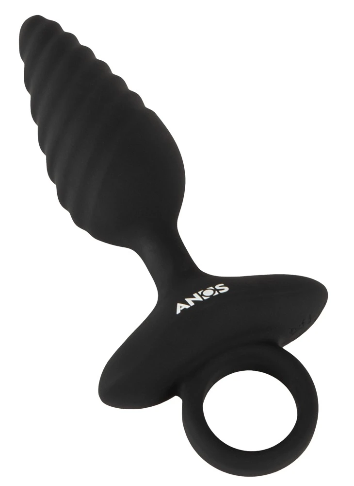 ANOS Flexible Plug Twisted, Flexibler Vibro-Analplug mit Spiral-Design und 10 Vibrationsmodi von ANOS aus Silikon mit Stopper und praktischem Haltering