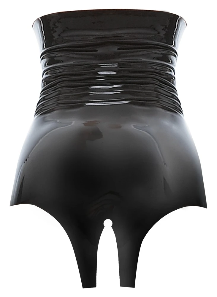 Latex Taillenslip extra hoch geschnitten mit einladenden ouvert im Schritt.