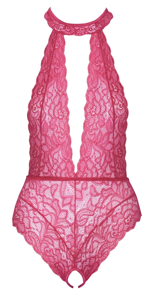 Cottelli LINGERIE Pinkfarbener spitzen Body ouvert im Schritt Neckholder Sexy Rückenfrei