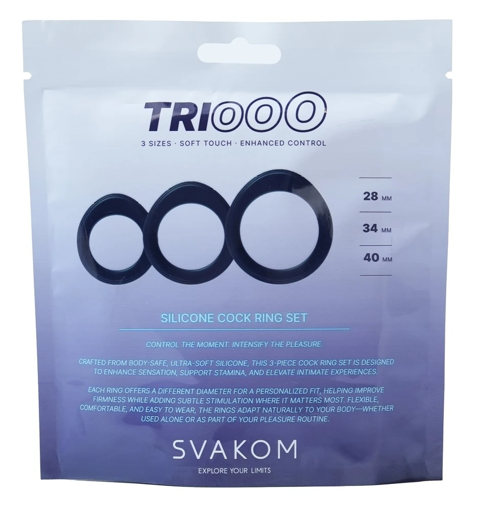 Triooo Dark Blue, Penisring-Set Triooo mit 3 dehnbaren Ringen aus ultrasoftem Silikon für intensivere Lust und längere Erektion von SVAKOM