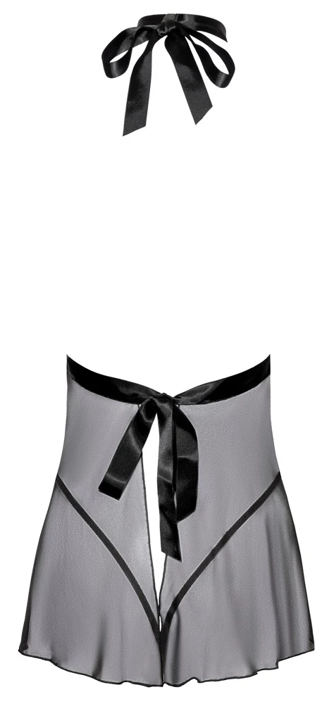 Kurzes ausgestelltes Babydoll von kissable in schwarzer Transparenz aus bildschöner Spitze (Top) und feinem Powernet (Röckchen).