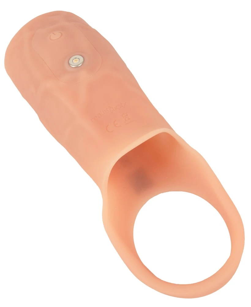 Realistixxx Real Sleeve open, Vibro-Penismanschette mit Hodenring für mehr Umfang und intensivere Vibrationen 10 Modi für verstärkte Lust