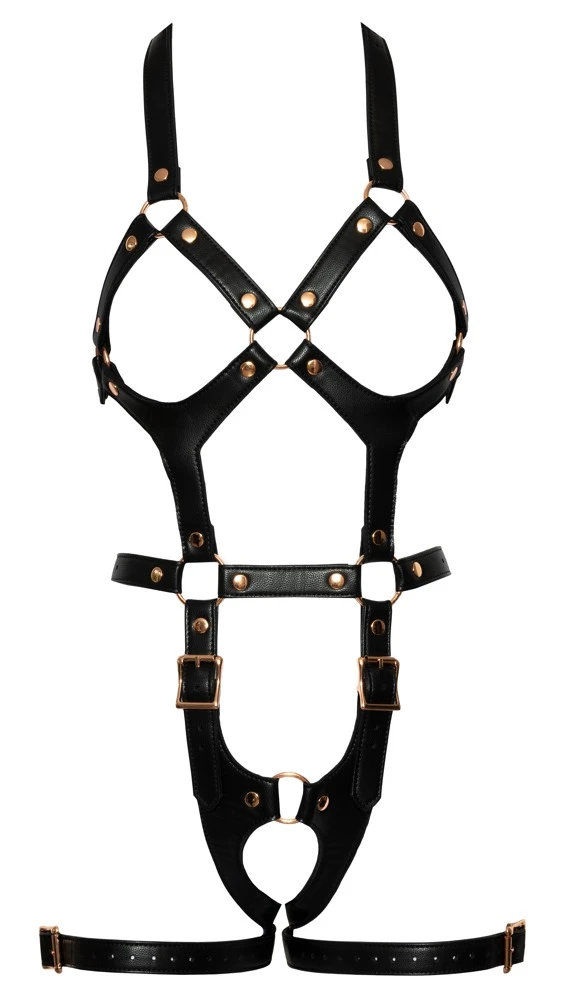 Harness von Bad Kitty in stilvoller Lederoptik mit roségoldfarbenen Metalldetails.