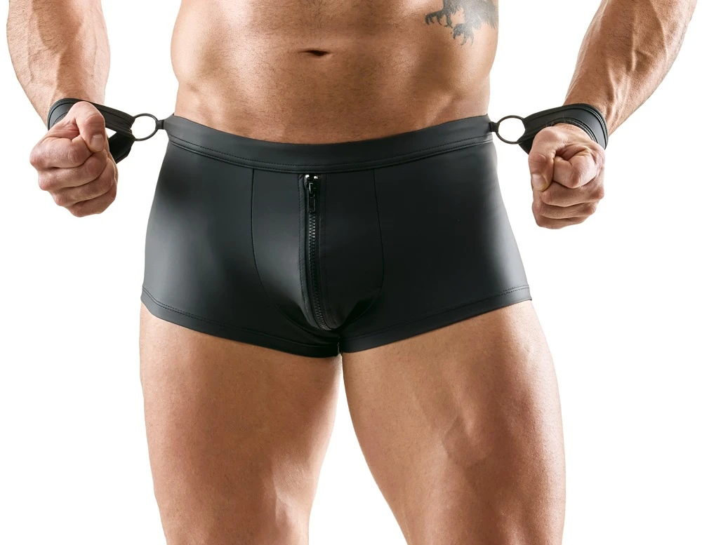Herren Jock, Svenjoyment Mattlook Pants po-frei mit Reißverschluss, Fesselringen und Handmanschetten für aufregende Momente