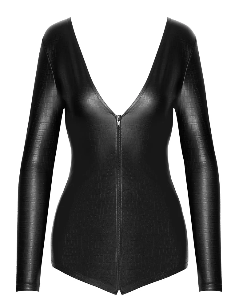 Catsuit Reißverschluss Body in Wetlook Bodysuit in Schlangenhaut-Optik von Noir Handmade
