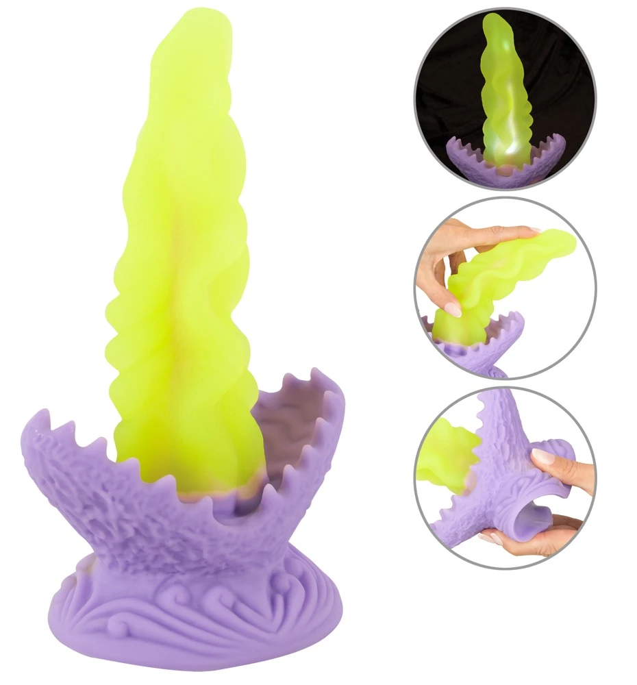Beasty Cocks Passion Plant LED, Passionate Plant LED Dildo im Fantasy-Look mit starkem Saugfuß, leuchtender Innenbeleuchtung in 10 Modi, strukturierter Oberfläche und sanft zulaufender Spitze
