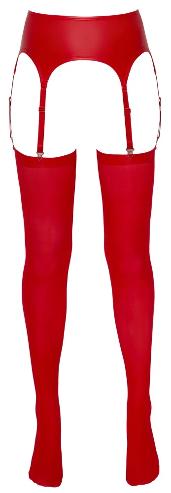 Strapsgürtel mit Strümpfen - Cottelli LINGERIE - sexy Set in Rot mit Wetlook, sechs verstellbaren Strumpfhaltern und Hakenverschluss