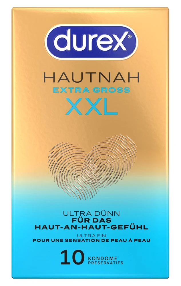 Durex Hautnah Extra Groß 10er, Fühl den Unterschied: Hautnahes Empfinden in XXL transparente, ultra dünne Kondome mit Gleitgel und perfekter Passform