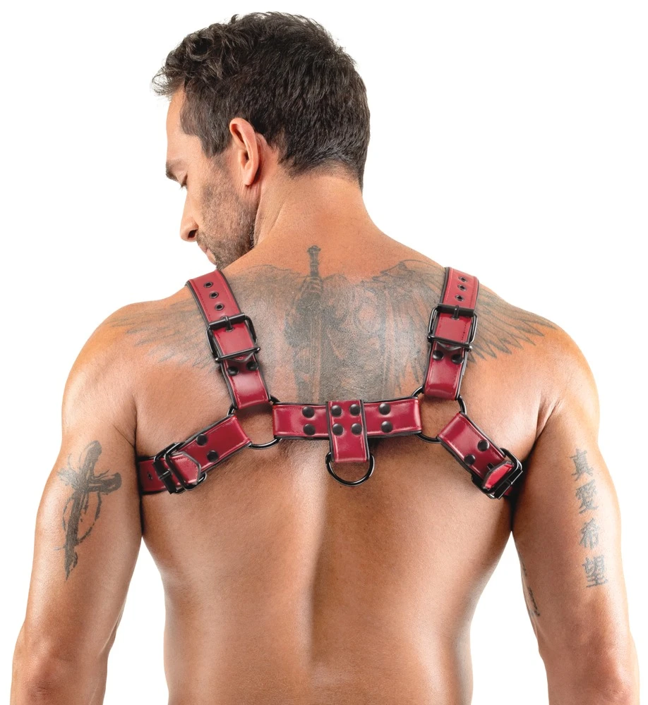Herren Brustharness, Brustharness Lederimitat verstellbar mit Schnallen stabiler Fesselring vorne hinten markanter Look perfekte Passform