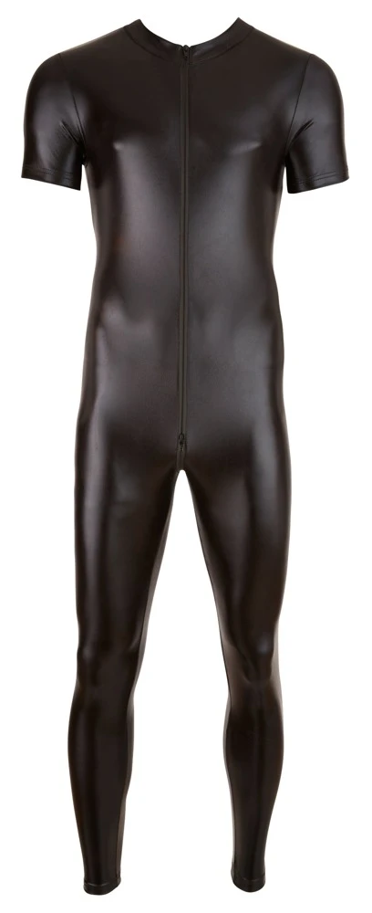 Hochelastischer Wetlook-Overall  von Svenjoyment mit langem, schmalen Bein und kurzem Arm.