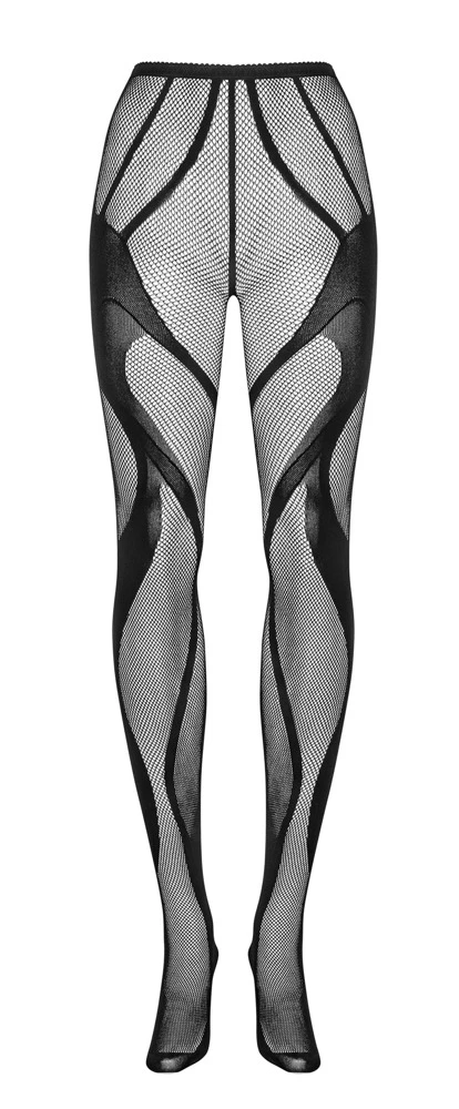 Obsessive Schwarze, hochelastische Strumpfhose ouvert aus weichem seidigem Netz mit eingewebter vorteilhafter Streamline-Optik.