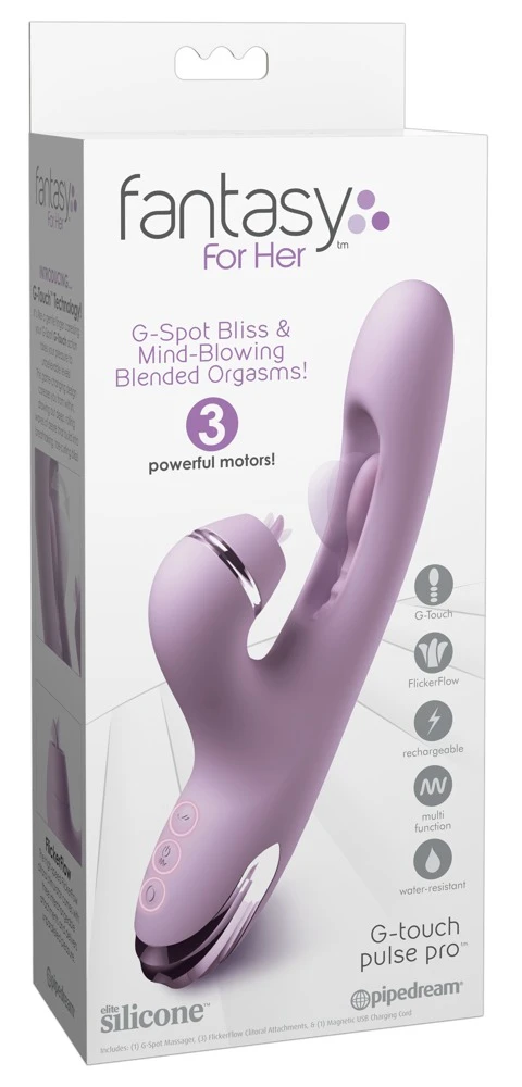FFH G-Touch Pulse Pro Purple, Fantasy For Her G-Touch Pulse Pro Rabbitvibrator mit 3 Motoren G-Punkt Massage Klitoris Stimulator 10 Vibrationsmodi inkl. 3 Aufsätze