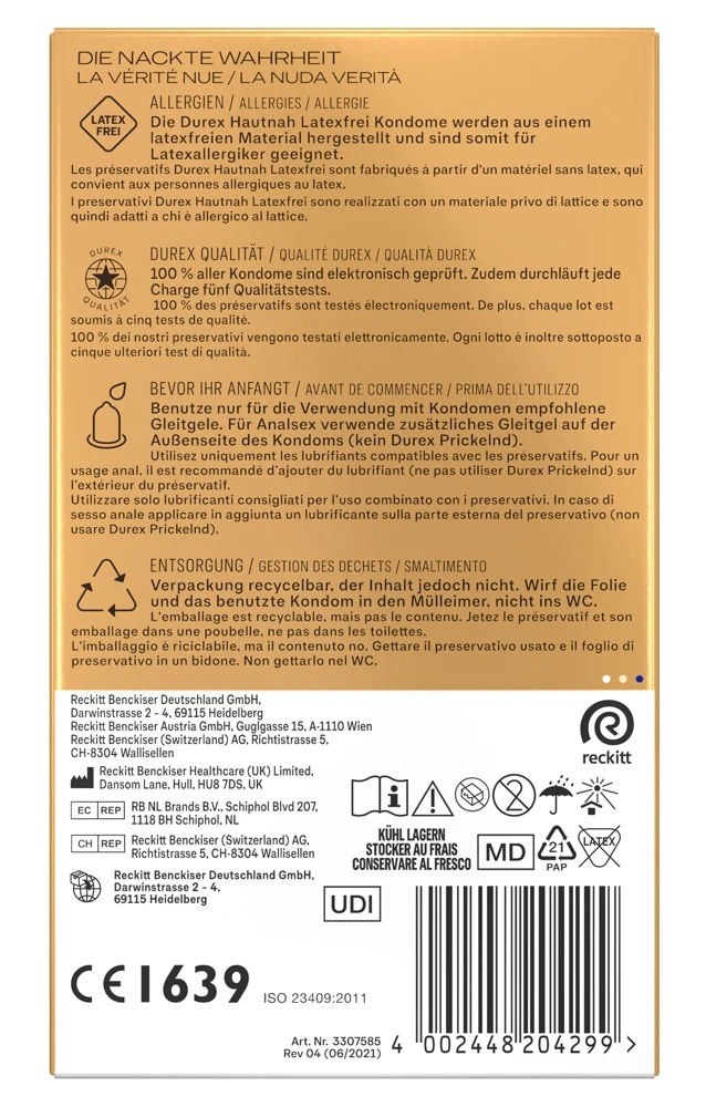 Durex Hautnah Latexfrei 10er, Hautnah verbunden, latexfreie transparente Kondome von Durex aus Polyisopren für ein natürlich intensives Liebesgefühl