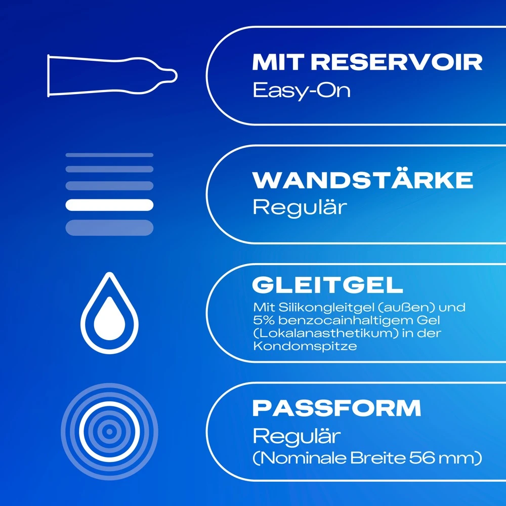 Durex Performa 10er, Länger lieben, intensiver genießen: Transparente Kondome mit Verzögerungsgel, Silikongleitgel und Easy-on-Passform für ausgedehnten Spaß