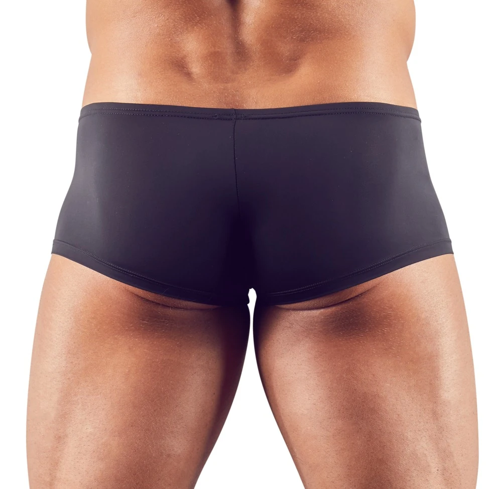 Leicht transparente, elastische Pants mit silberfarbener Druckknopfleiste und eingefasstem Bündchen in schwarz.