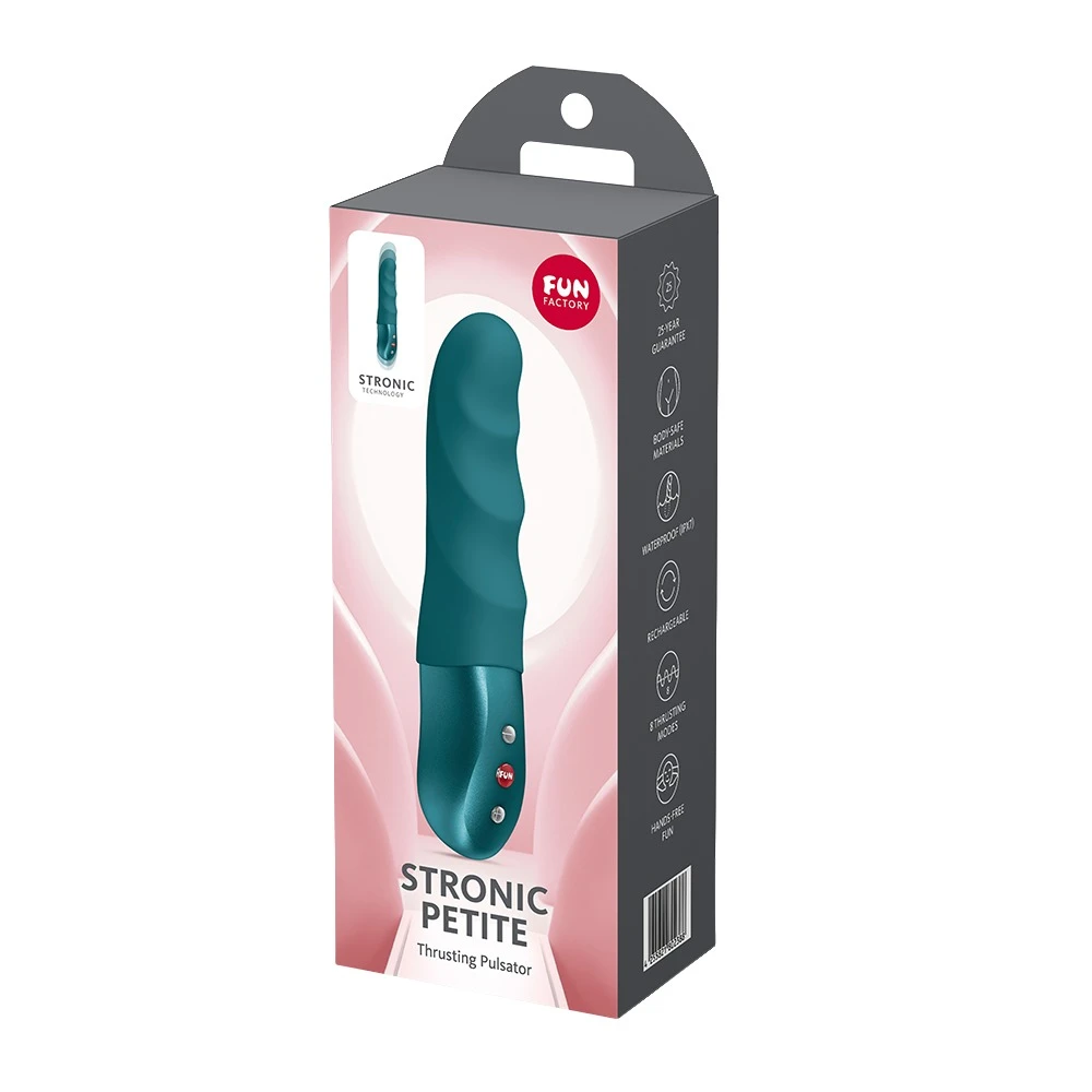 Stronic Petite Bottle Green, Fun Factory Stronic Petite Vibrator mit pulsierender Stoßfunktion, 8 Modi, Wellenstruktur, kompakt, wiederaufladbar
