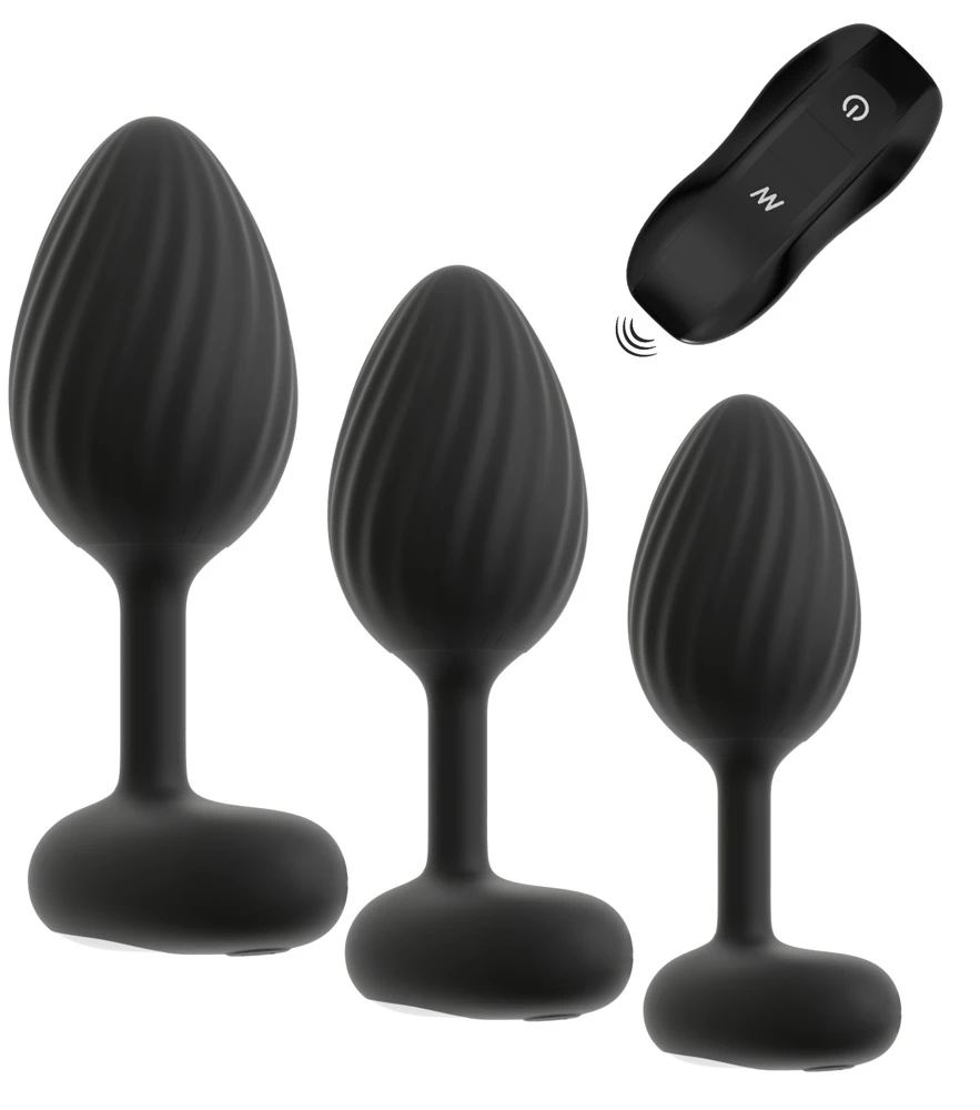 ANOS Vibrating Butt Plug Train, ANOS RC Butt Plug Set – 3 vibrierende Analplugs in verschiedenen Größen mit 10 Modi, Fernbedienung, stimulierenden Rillen und wasserdicht für intensiven Partner-Spaß