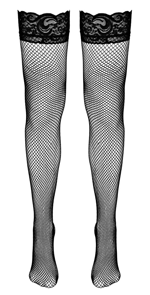 Sexy erotische Reizwäsche Halterlose Netzstrümpfe von Cottelli mit Spitze Silikonband perfekter Halt elastisch weich schwarz, Halterlose Netzstrümpfe