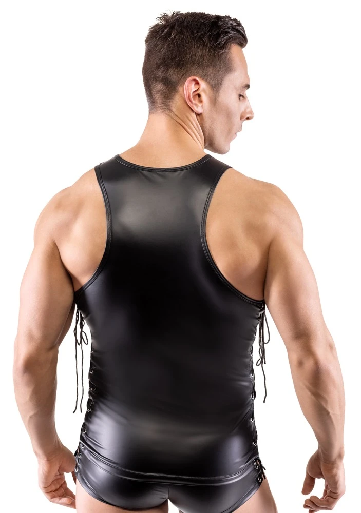 Herren Top, Ärmelloses Slim Fit Shirt, mit durchgehender variabler Schnürung, Trendigem Mattlook