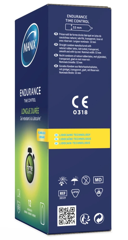 Manix Endurance Time Control12, Maximierte Kontrolle und intensive Sinnlichkeit – aktverlängernde Manix-Kondome mit Lidocain für länger anhaltende, heiße Momente