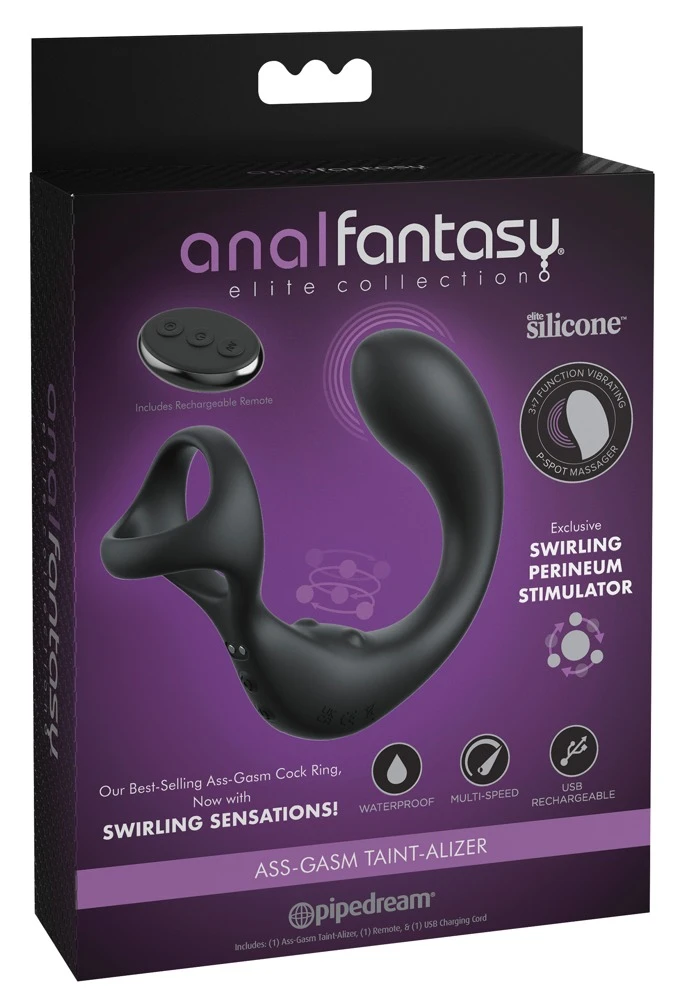 AFE Ass-Gasm Taint-Alizer Black, Rundum-Analspaß mit Prostata-Vibrator, Swirling Perineum Stimulator, Penis-/Hodenring und 10 Modi – ergonomisch & wasserdicht!