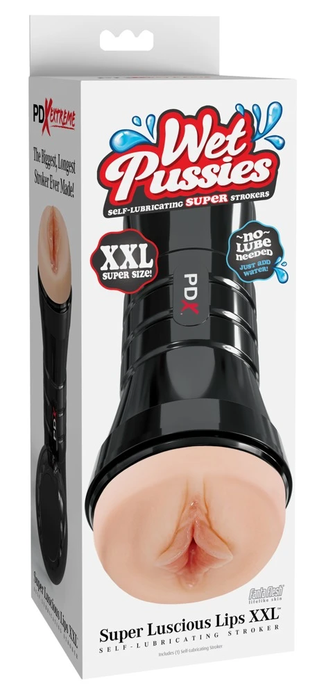 PDXE WetP. Luscious Lips XXL L, Realistischer Masturbator XXL in Vagina-Optik mit Stimulationsstruktur und Saugkontrolle – ohne Gleitmittel
