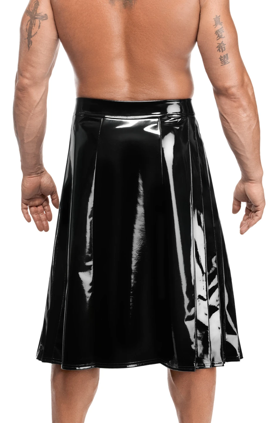 Langer Herren Kinky Lack Rock Empire H091 sexy Hochglanz mit dehnbarem Material, zwei Gehschlitzen vorn und Druckknopf-Front zum Öffnen von Noir Handmade Men