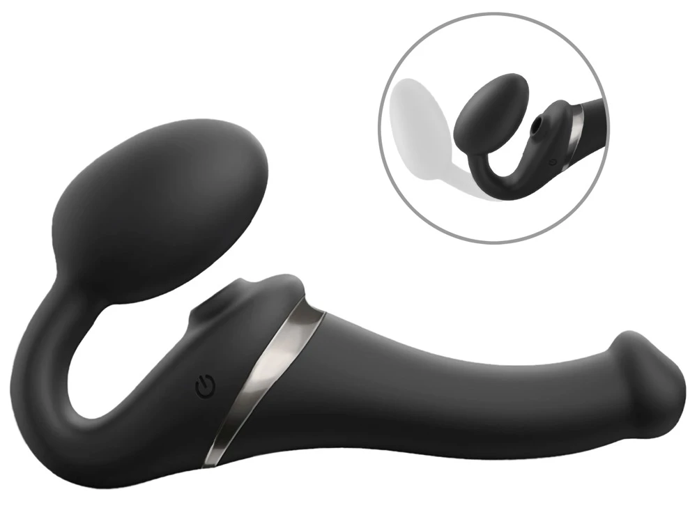 Multi Orgasm Bendable S Black, Strap-on-me Multi Orgasm Bendable Strap-on-Vibrator mit Fernbedienung, 3 leisen Motoren, Klitoris-Licking-Funktion und separat steuerbarer Schaft- und Plug-Vibration