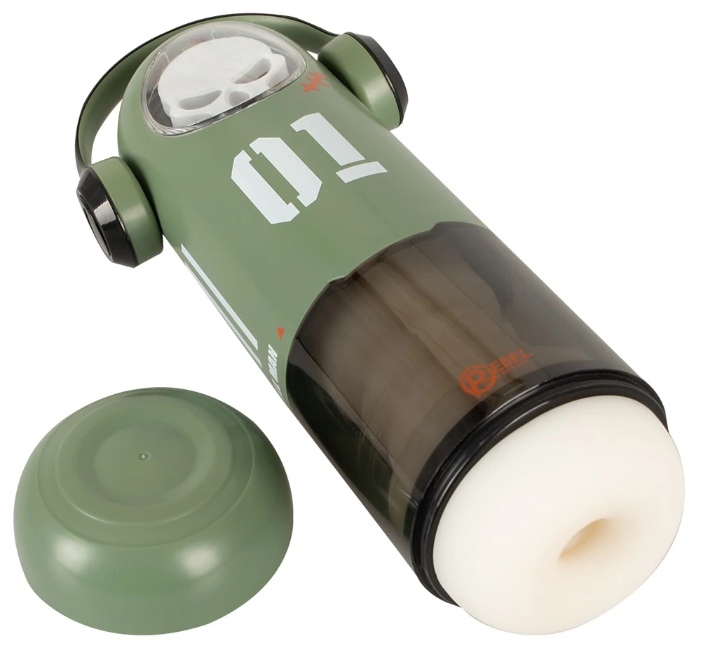 Rebel Skull Masturbator 3, Rebel SKULL Masturbator mit 3 Funktionen in cooler Totenkopf-Optik, rot leuchtenden Augen, Wärme-, Vibrations- und Stoßfunktion für intensives Solo-Vergnügen