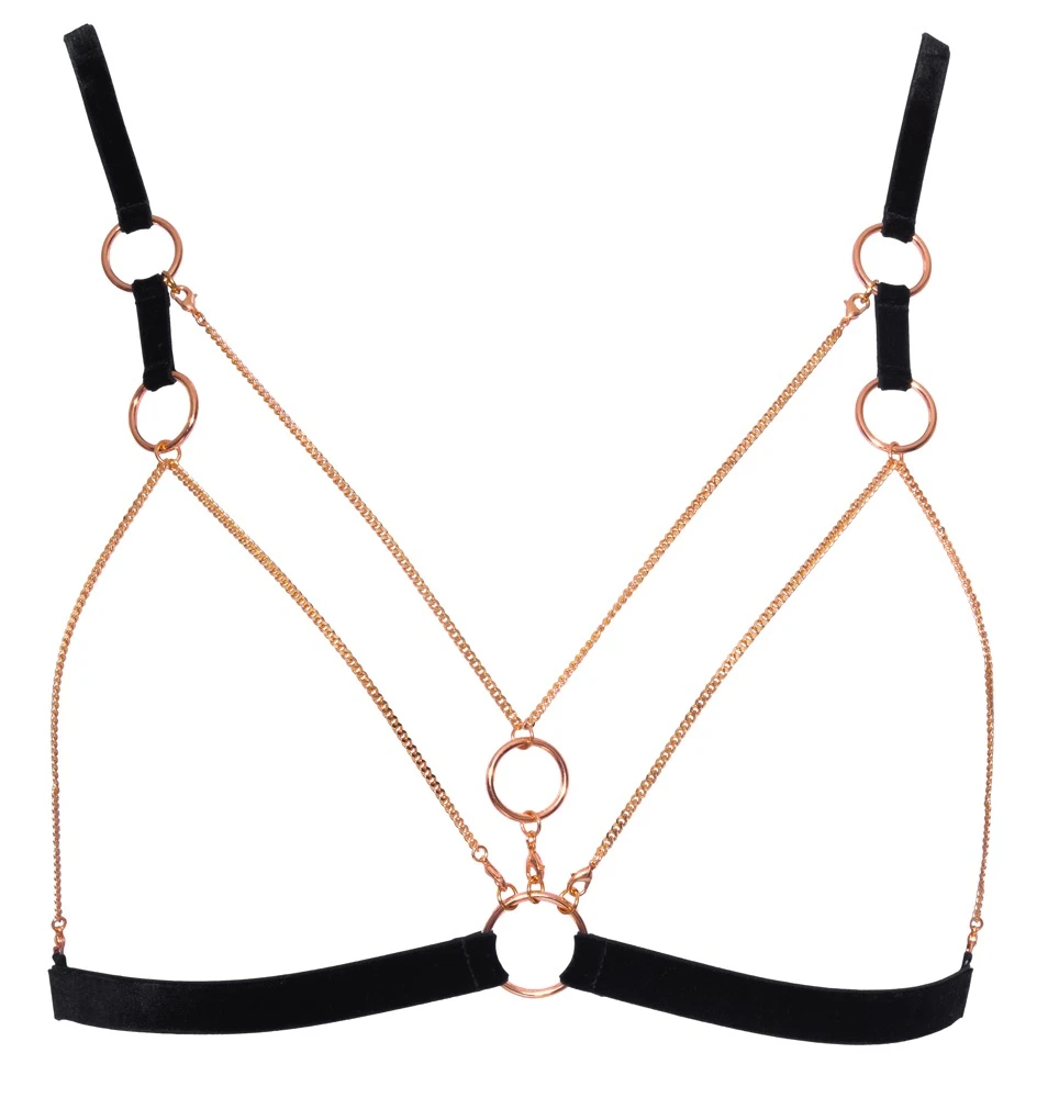 Cottelli LINGERIE Glamour BH und String Set mit elastischen Bändern und Roségoldfarbene Ketten