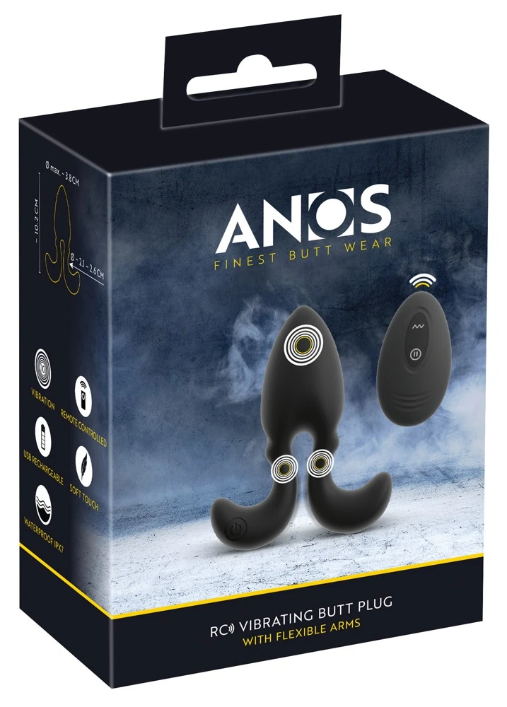 ANOS RC Vibrating Plug Flex.Ar, Der RC Vibrating Butt Plug with Flexible Arms von ANOS – kraftvolle Doppel-Vibration trifft anpassungsfähiges Design für intensiven analen Hochgenuss mit sicherem Sitz und Fernbedienung