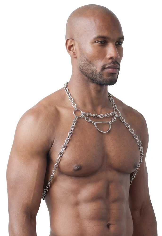 Svenjoyment Ketten-Brustharness aus Metall – Aufreizender Körperschmuck mit abnehmbarem D-Ring, verstellbar für markante Club-Looks