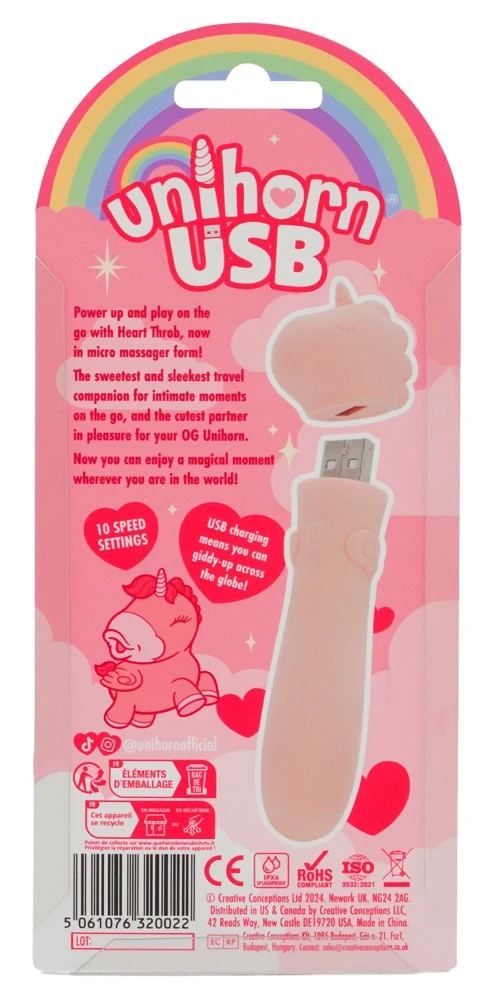 Unihorn USB Heart Throb, Unihorn Minivibrator USB  Heart Throb – süßes Einhorn-Toy mit 10 intensiven Vibrationsmodi, kraftvoller USB-Power, handlich, soft und ideal für heiße Solo- oder Paarmomente