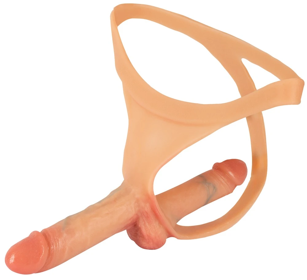 Ultra Realistic Double Penis, Double Penis String mit Innen- & Außendildo aus Silikon im Naturlook für intensives Liebesspiel