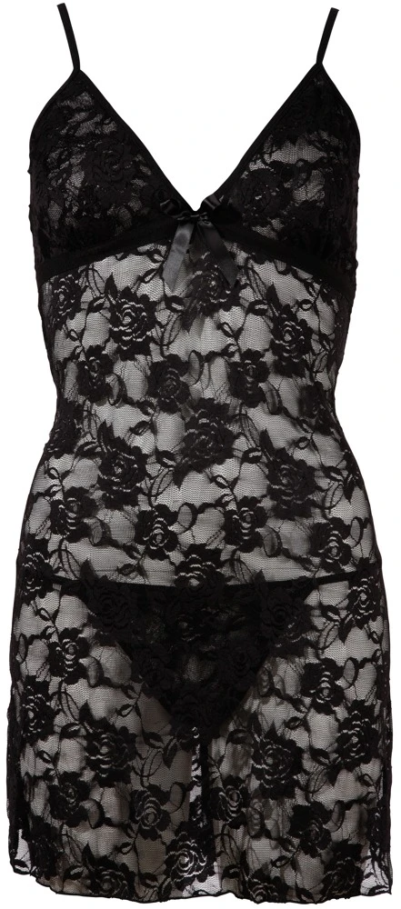 Cottelli LINGERIE transparentes Negligés mit String aus feinster Spitze in schwarz