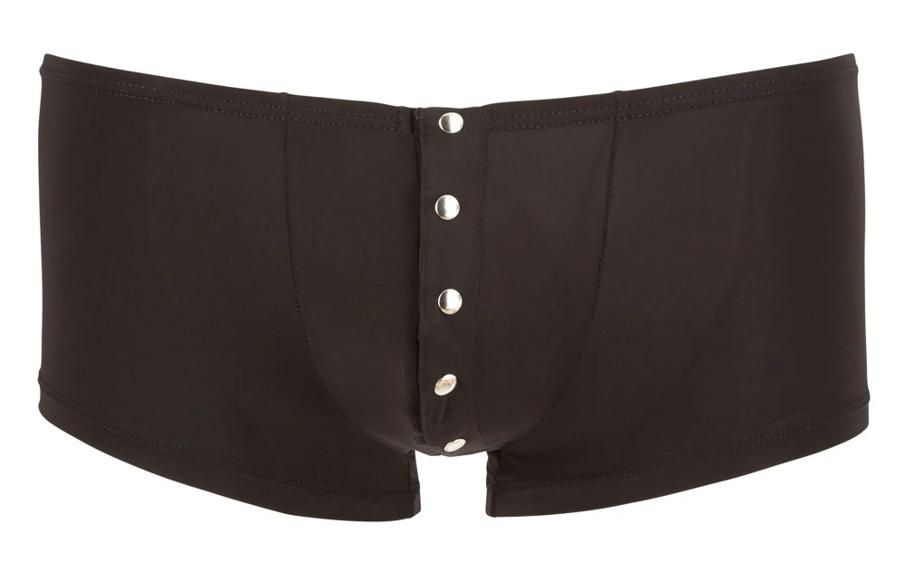 Leicht transparente, elastische Pants mit silberfarbener Druckknopfleiste und eingefasstem Bündchen in schwarz.