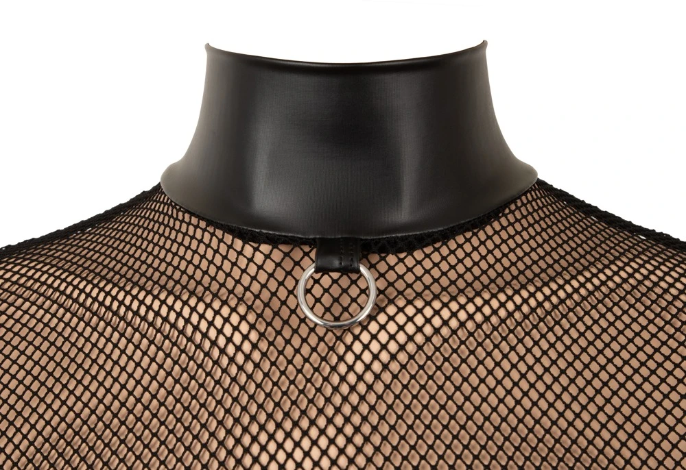 Ouvert-Netz-Set mit busenfreiem Strapshemd & String, sexy Mattlook-Details, Fessel-Ringe & Ketten – Cottelli BONDAGE