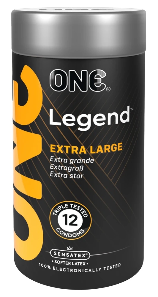 ONE Legend 12er, ONE Legend XL Kondome – transparente, extragroße Kondome aus ultraweichem Sensatex-Latex für mehr Platz, sicheren Sitz und natürlich intensives Gefühl, vegan und mit Silikonöl befeuchtet
