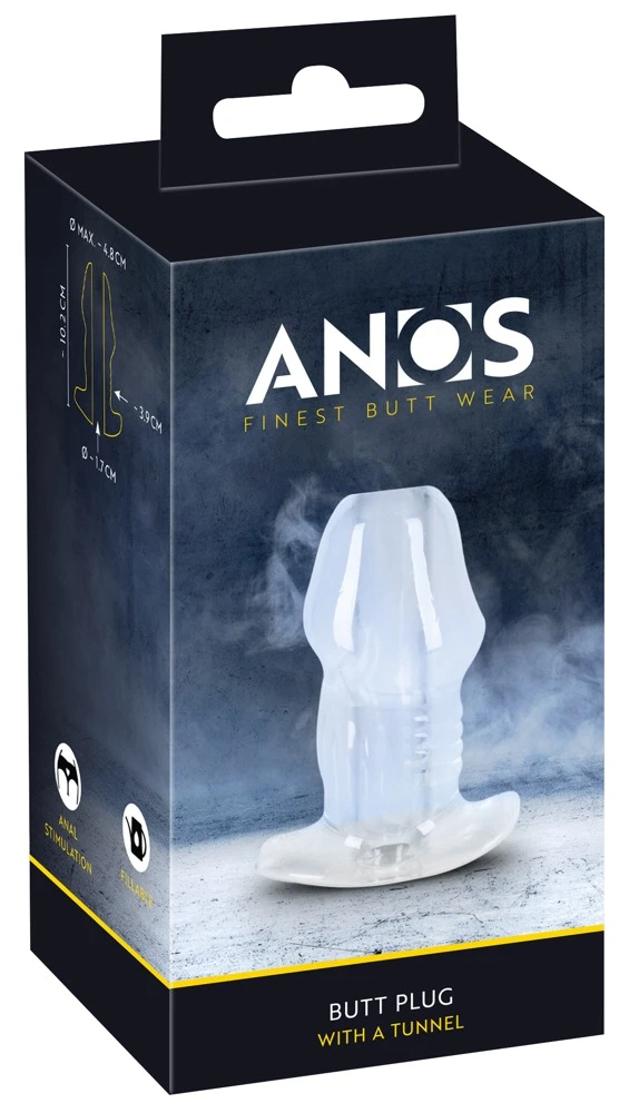 ANOS Butt Plug w Tunnel Transp, Analplug mit Tunnel aus Softmaterial, offenem Stopper und abgestufter Form für gezielte Dehnung, Stimulation und vielseitige Einführspiele inklusive Einlauf-Funktion