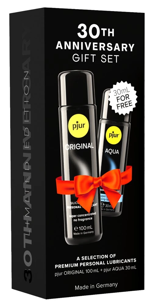pjur 30th Anniversary Gift Set, pjur Jubiläumsset: ORIGINAL 100 ml + AQUA 30 ml gratis – 2 Gleitgele, 1 Preis, doppelte Gleitfreude!