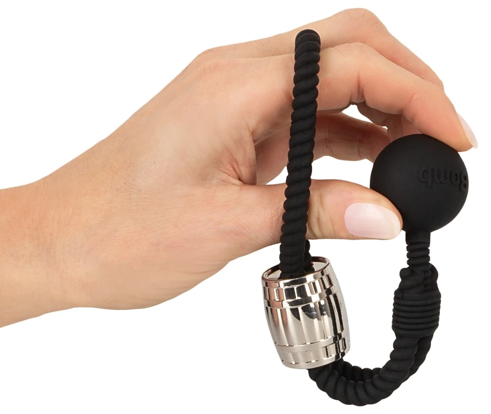 Rebel Heavy Rope Cock w Ball, Robuste Penis-/Hodenschlaufe im Seil-Design mit edlem Metall-Schiebegewicht und schwingendem Kugelgewicht für intensiven Genuss