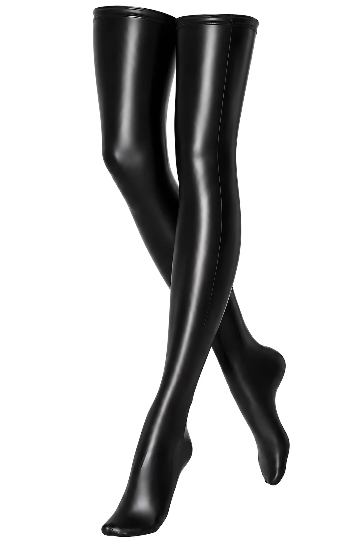 Overknee-Strümpfe aus Powerwetlook - Noir Handmade F403 After Midnight - sexy in Schwarz mit geschlossenem Fuß und körpernaher Passform