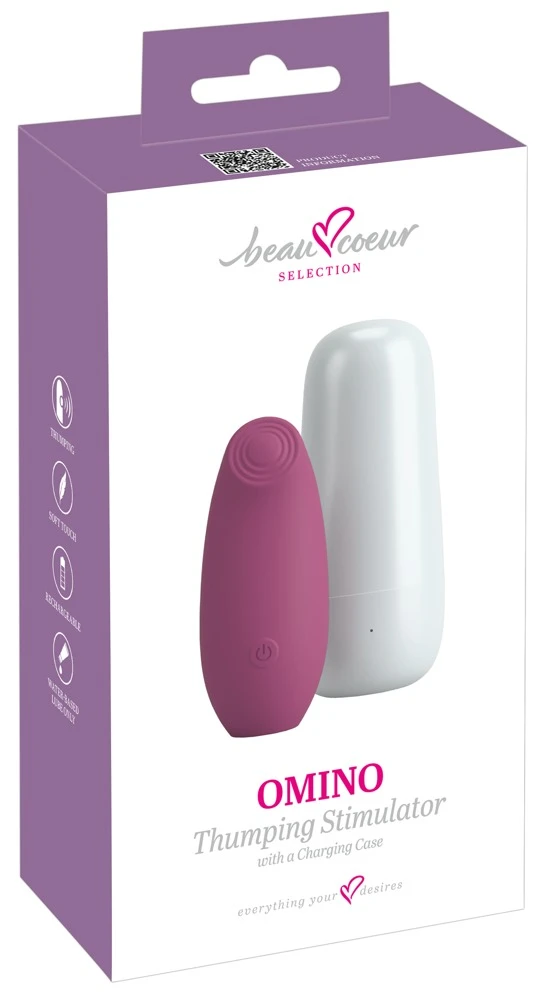 beau coeur Omino Thumping Stim, OMINO Charging Case Stimulator – kompakter Auflege-Stimulator mit pulsierender Klopf-Funktion, Ladebox und diskretem Design