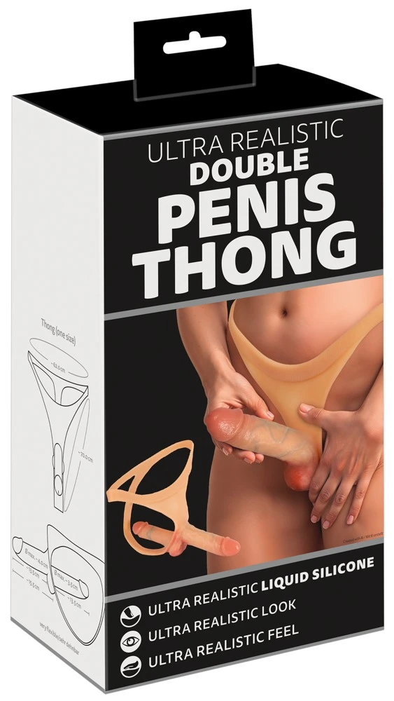 Ultra Realistic Double Penis, Double Penis String mit Innen- & Außendildo aus Silikon im Naturlook für intensives Liebesspiel