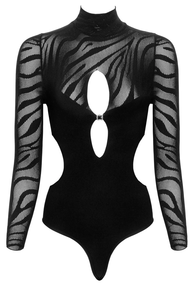 Anschmiegsamer Langarm-Body von Cottelli FANTASY. Nahtlos gefertigt aus feinem weichem Stretchmaterial mit elastischem Stehkragen.