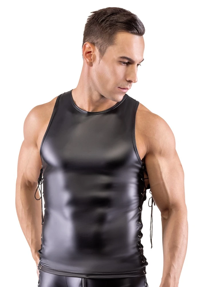 Herren Top, Ärmelloses Slim Fit Shirt, mit durchgehender variabler Schnürung, Trendigem Mattlook